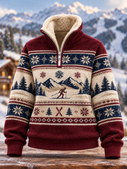 Women's Ski Lovers Ready For Ski Season Casual Plush Zipper Pullover