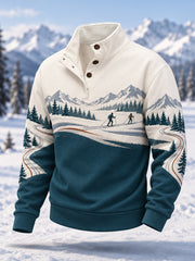 Men's Ski Lovers Ready For Ski Season Casual Buttons Pullover
