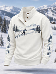 Men's Ski Lovers Ready For Ski Season Casual Buttons Pullover