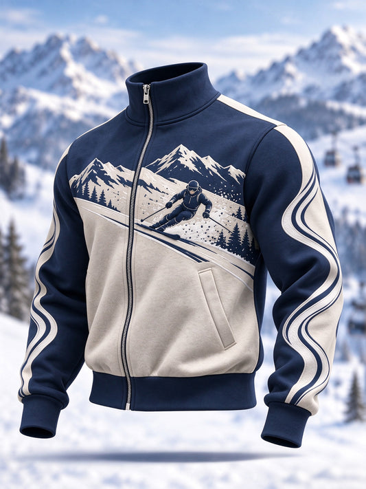 Men's Ski Lovers Ready For Ski Season Casual Zipper Sweatshirt