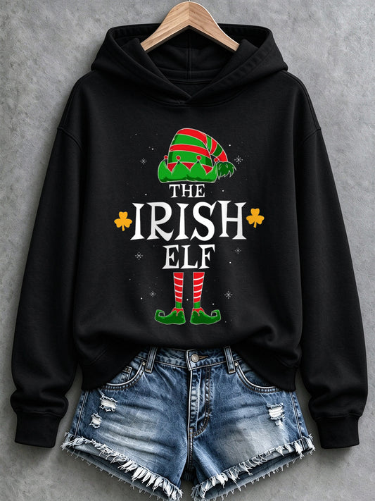 Women's Irish Christmas Print Casual Hoodie