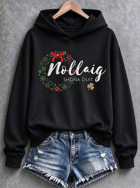 Women's Irish Christmas Print Casual Hoodie