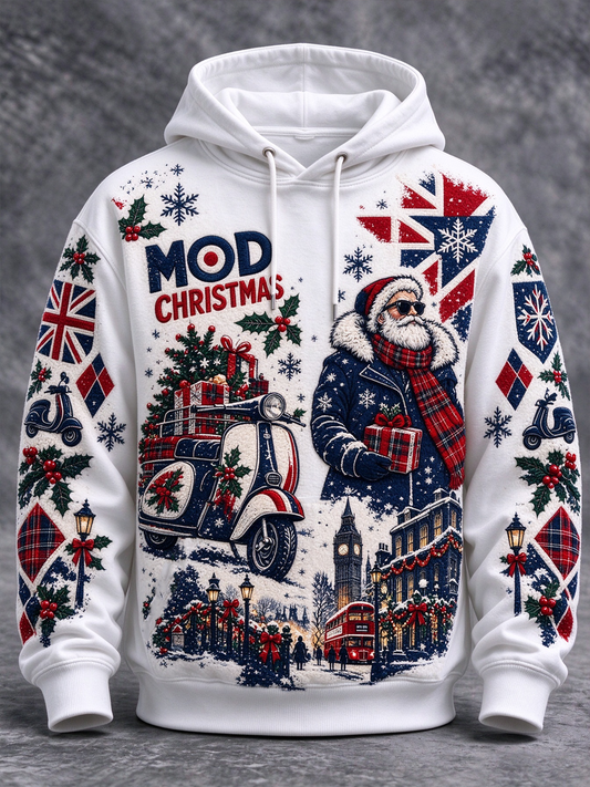 Men's Mods Culture UK Music Lover Christmas Printed Hoodie with Pockets
