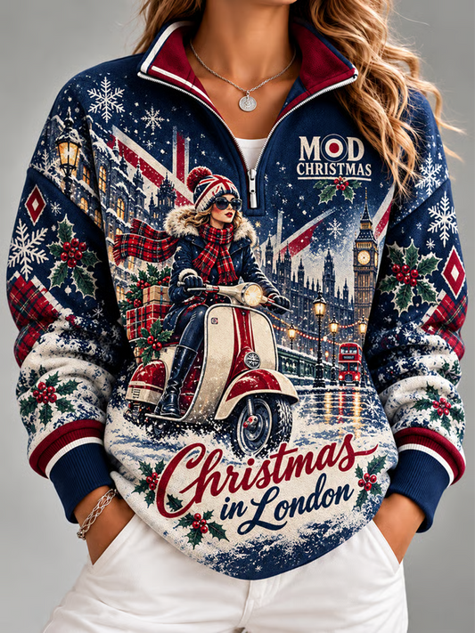 Women's Mods Culture UK Music Lover Christmas Printed Regular Sweatshirt