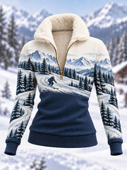 Women's Ski Lovers Ready for Ski Season Casual Fur-collar Sweatshirt