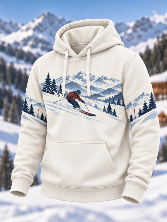 Men's Ski Lovers Ready for Ski Season Casual Oversized Drop-Shoulder Hoodie With Pockets
