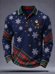 Men's Scottish Christmas Printed long sleeve polo