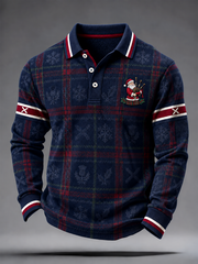 Men's Scottish Christmas Printed long sleeve polo