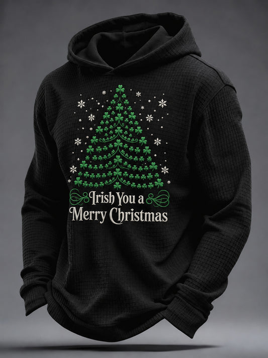 Men's Irish Christmas Print Waffle Hoodie