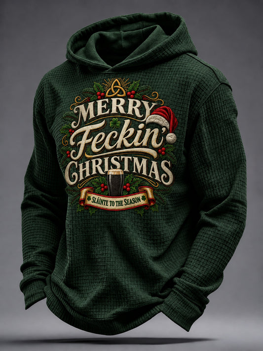 Men's Irish Christmas Print Waffle Hoodie