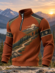 Men's Wilderness Trail Print Hike Lovers Casual Zipper Sweatshirt