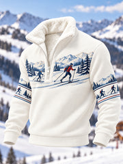 Men's Ski Lovers Ready For Ski Season Casual Plush Zipper Pullover