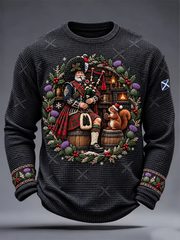 Men's Scottish Christmas Printed Waffle Long Sleeve T-Shirt