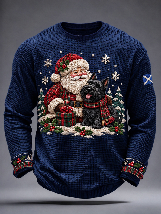 Men's Scottish Christmas Printed Waffle Long Sleeve T-Shirt