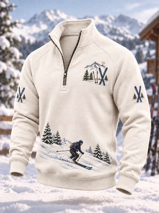 Men's Ski Lovers Ready for Ski Season Casual Zip-Up Hoodie