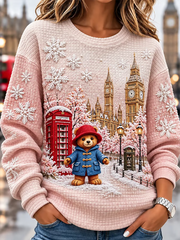 Women's British-Style Christmas Art-Print oversized hoodie