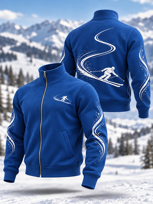 Men's Ski Lovers Ready For Ski Season Casual Zipper Sweatshirt