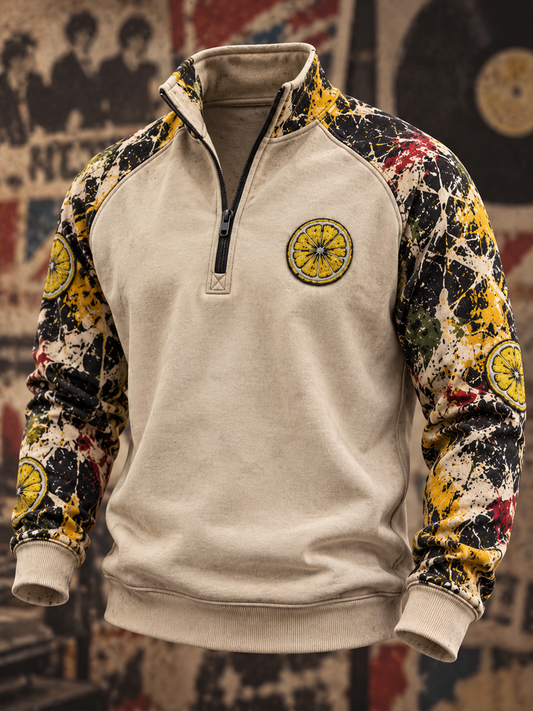 Men's Lemon Roses Music Lover Printed Zip-Up Hoodie