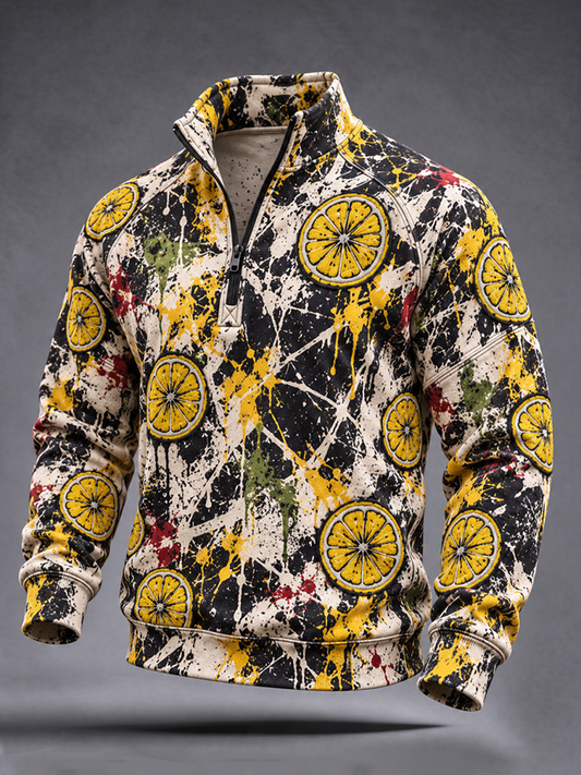 Men's Lemon Roses Music Lover Printed Zip-Up Hoodie