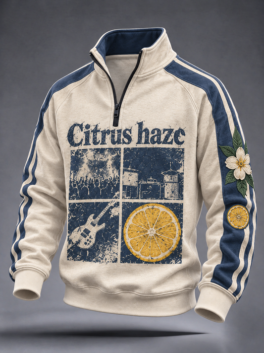 Men's Lemon Roses Music Lover Printed Zip-Up Hoodie