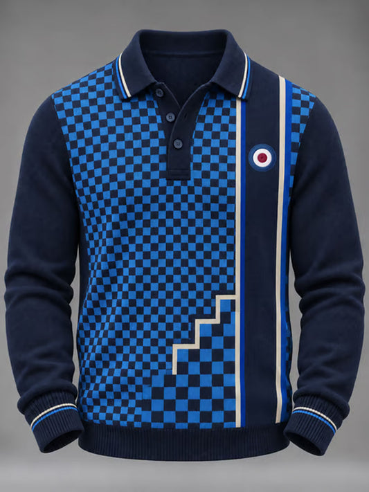 Men's UK Music Lover Mods Art Printed long sleeve polo