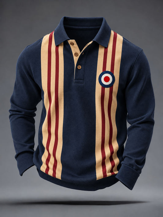 Men's UK Music Lover Mods Art Printed long sleeve polo