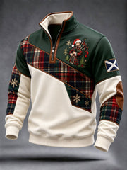 Men's Scottish Christmas Printed Zip-Up Hoodie