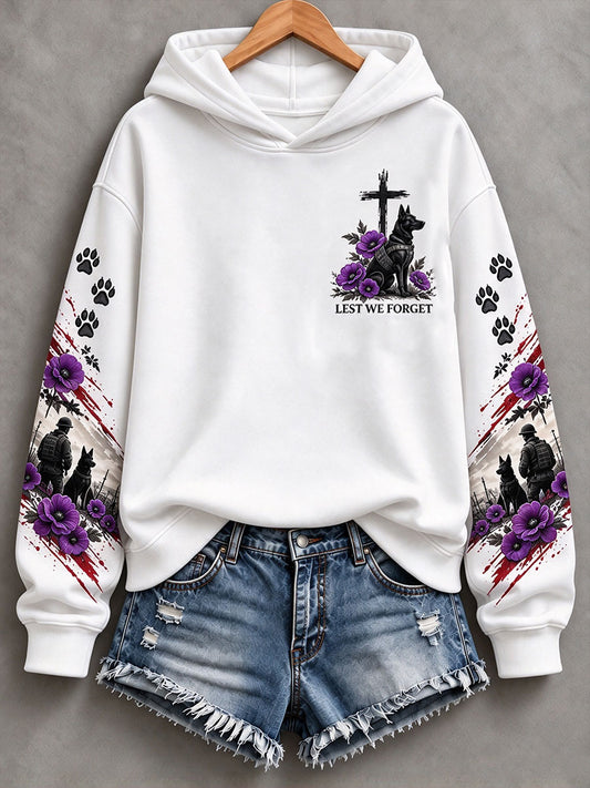 Women's Animals In  War Lest We Forget Print  Regular Sweatshirt