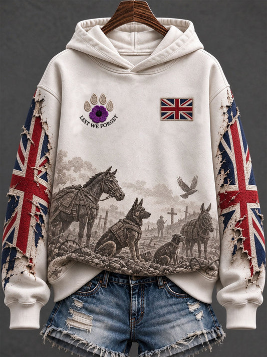 Women's Animals In  War Lest We Forget Print  Regular Sweatshirt